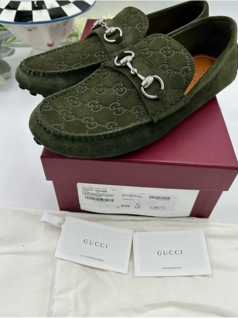 Gucci GG embossed suede driver loafers size 9.5 fits 10 US made in Italy